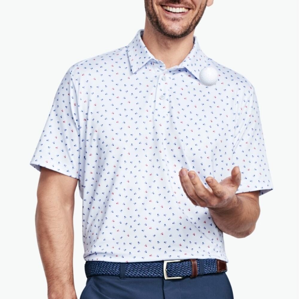 Johnston & Murphy White Polo Shirt with Blue and Red Accents